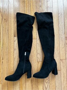 Marc Fisher Darton Over The Knee Black Suede Block Heel Boots Size 6.5M OTK